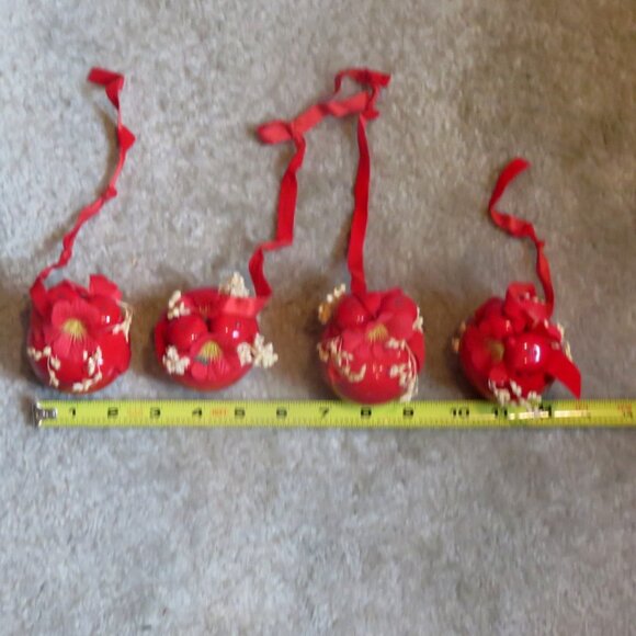Lot 4 Vintage Holiday Hanging Red Apple Christmas Ornaments w/ Red Ribbon - Picture 5 of 15